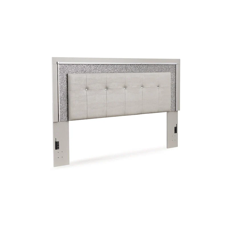 Signature Design by Ashley Zyniden Silver Upholstered Panel Headboard with 2 Nightstands