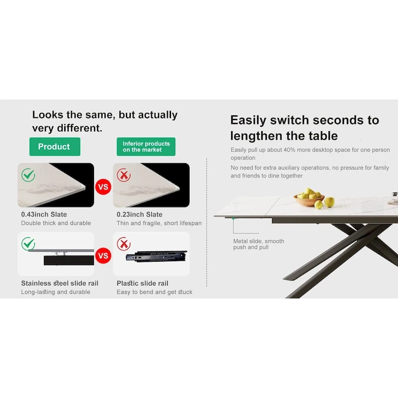 9 - Piece Extendable Rectangular Sintered Stone Cross Legs Dining Set With 8 Chairs