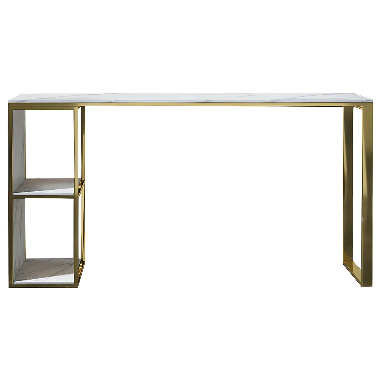 Modern White Faux Marble Iron Sled 2-Shelf Bar Tables