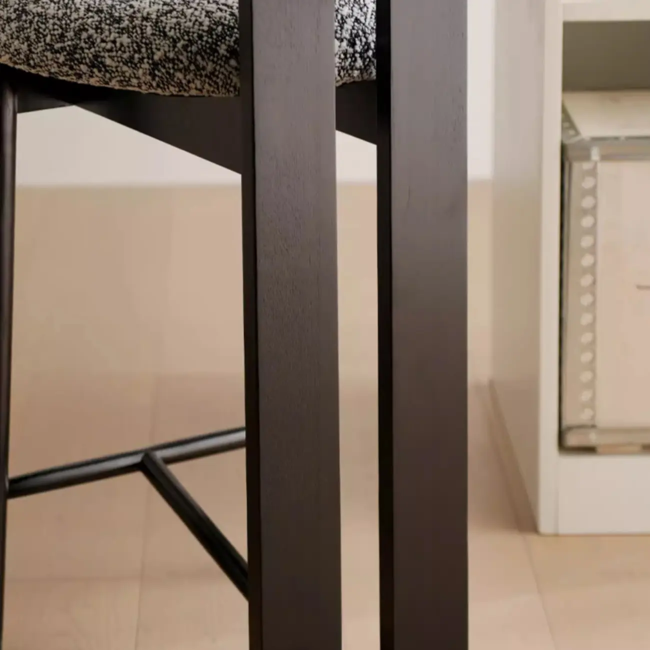 Mid-Century Modern Boucle Wood Counter Bar Stool