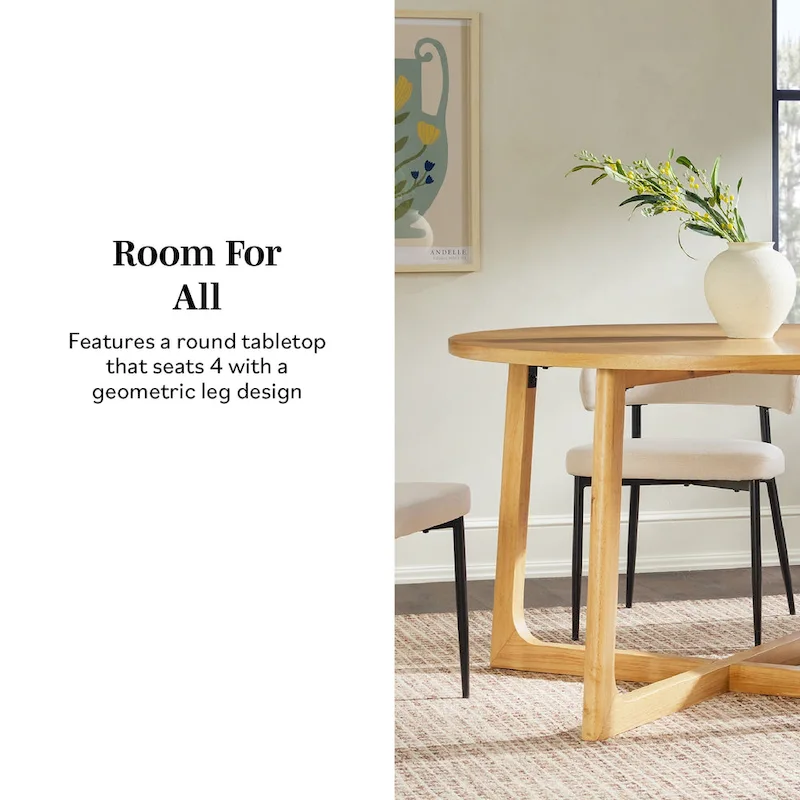 Middlebrook Modern Round Solid Wood Dining Table With Geometric Legs