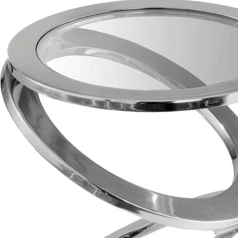 HomeRoots 17 Silver And Clear Glass and Aluminum Round Abstract End Table