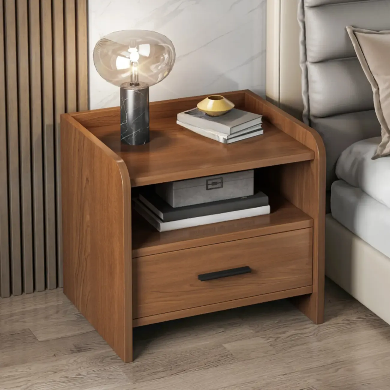 Modern Wooden Bedside Table with Storage Drawer