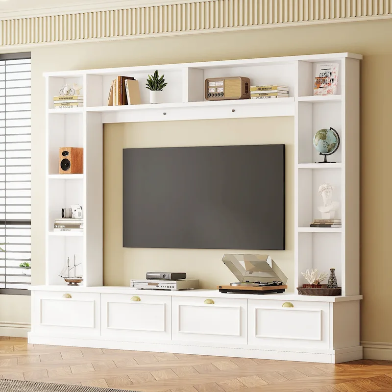 104.2 Large Wall Unit with Bookshelves & Cabinets for TVs Up to 78