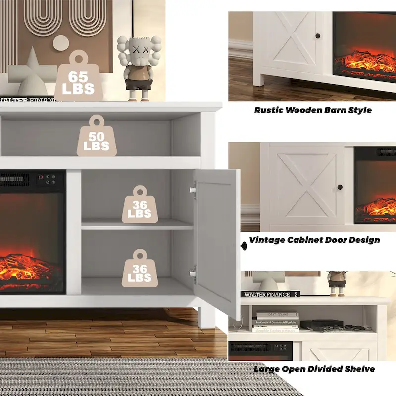 Clihome 58 Wood Fireplace TV Stand with 18 Electric Fireplace
