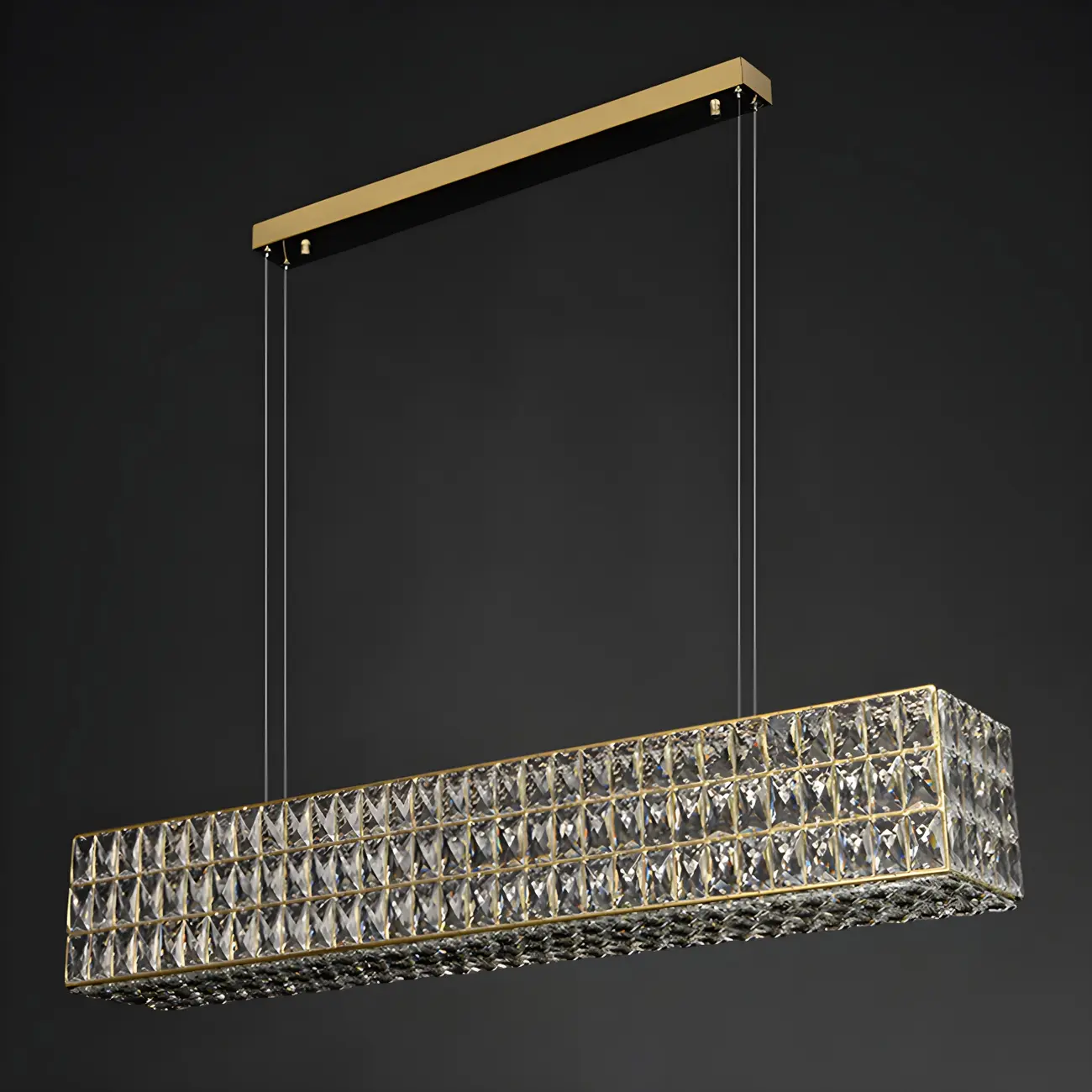 Modern Crystal Steel Rectangular Island Light