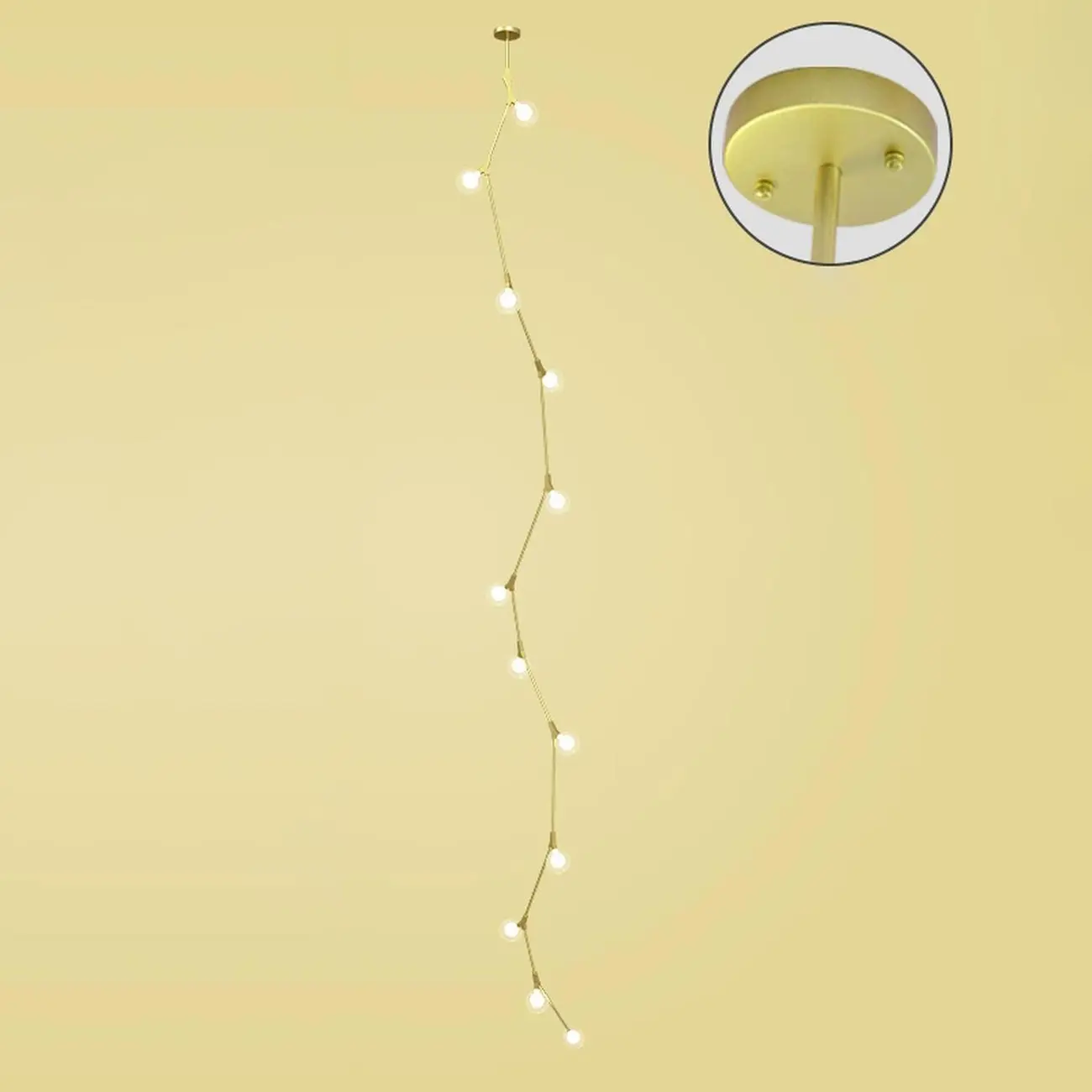 Modern Gold Branch Globe Glass Downrod Stairwell Chandelier