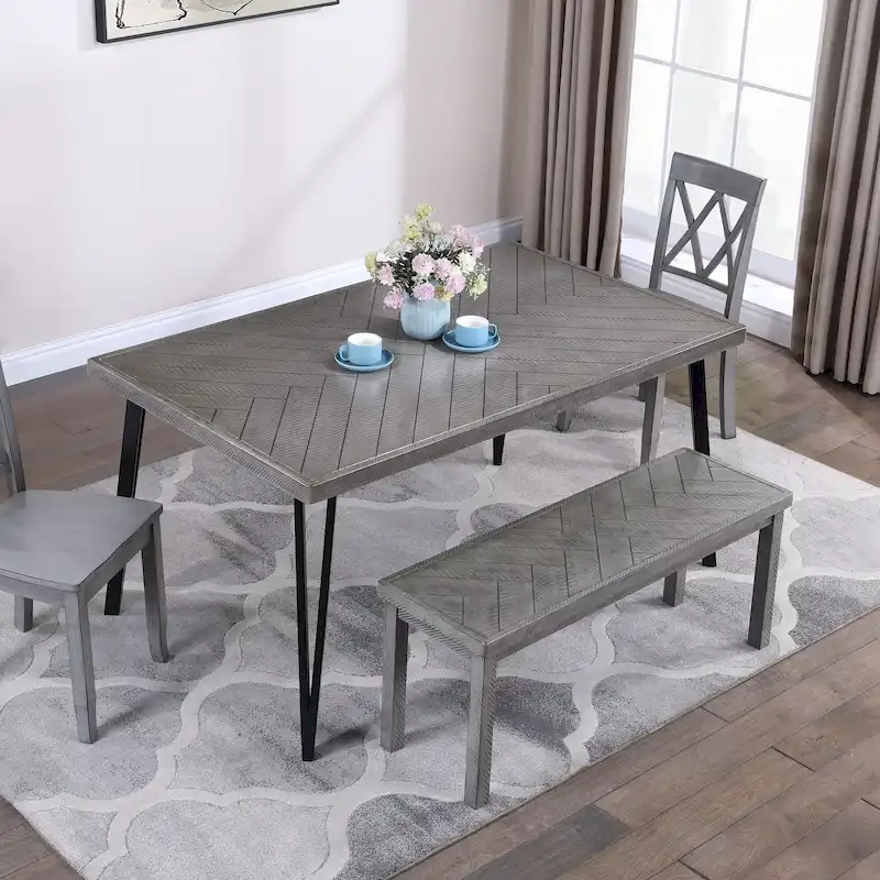 Chevron Pattern 44 Length Wooden Entryway Dining Bench