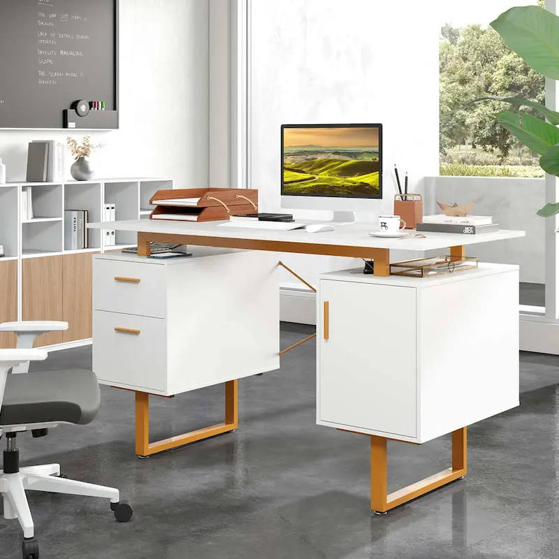Costway 51  Home Office Desk with Floating Desktop Dual Drawers