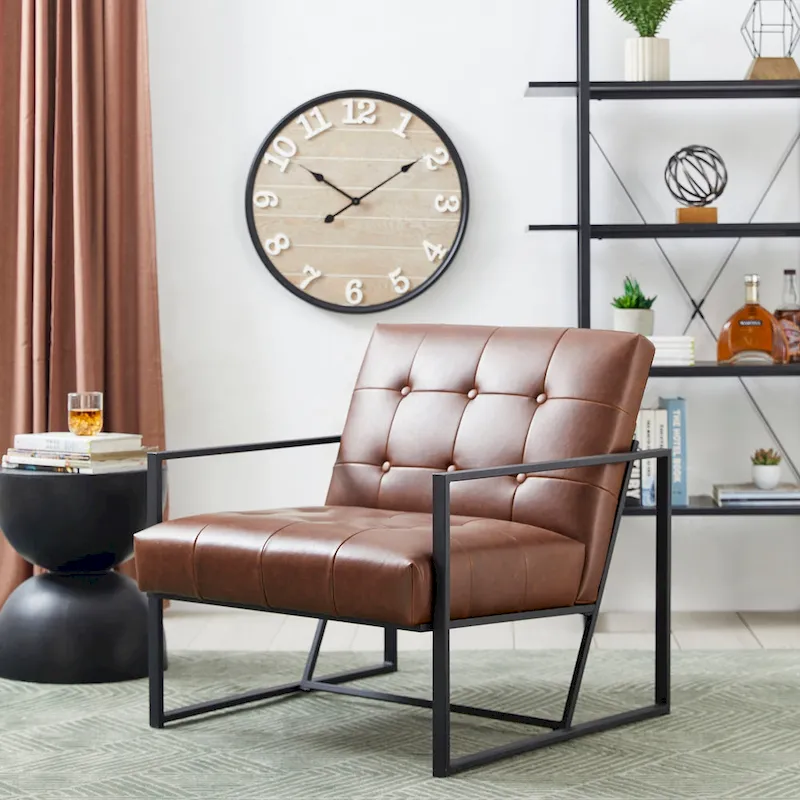 Glitzhome 29.50W Mid-Century PU Leather Tufted Accent Chair - 29.5W x 30.5H x 29.25D