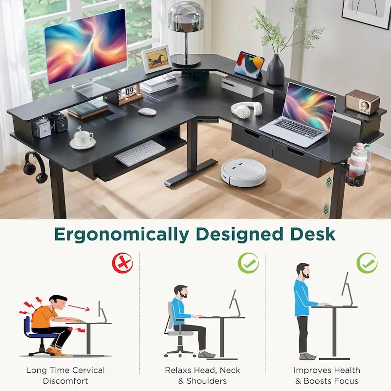 60 L Shaped Electric Comnputer Desk, Height Adjustable Gaming Desk