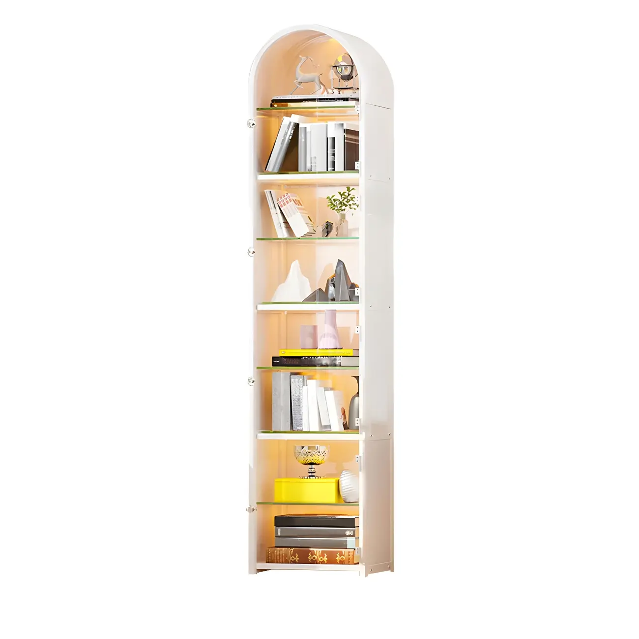 Adjustable Steel Arch Glass Shelf Display Cabinet with Light