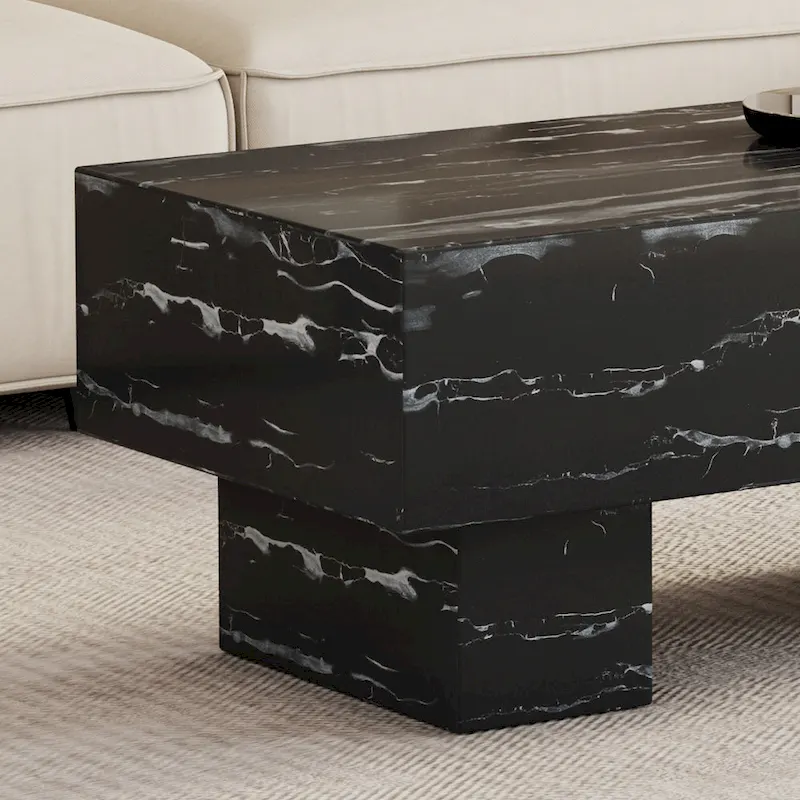 43.3 MDF Coffee Table with Black Marble Texture and 300lbs Weight Capacity