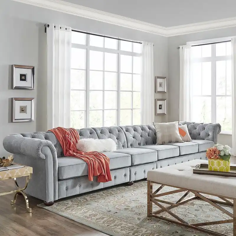 Knightsbridge Light-grey Extra Long Chesterfield Sofa by iNSPIRE Q Artisan