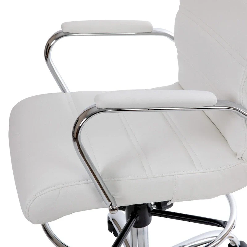 Mid-Back LeatherSoft Drafting Chair with Adjustable Foot Ring and Chrome Base