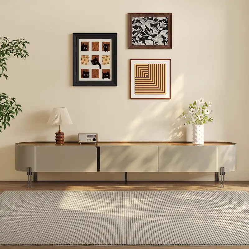 86.6   Leather TV Stand, Modern Entertainment Center with 3 Drawers