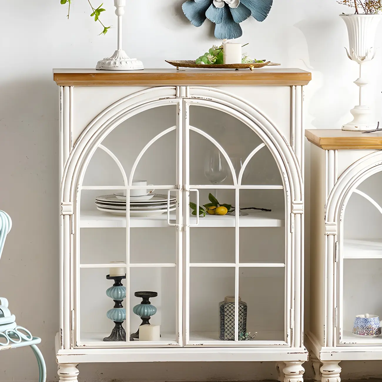 French Country Rectangular Metal Display Bookcase with Shelves