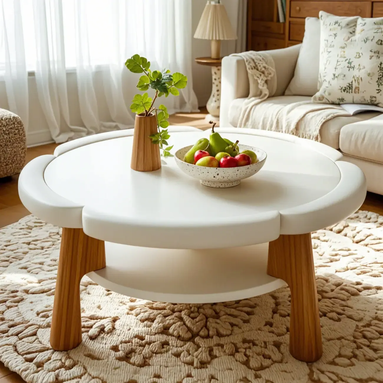 Irregular Cute Wooden Coffee Table with Storage for Living Room