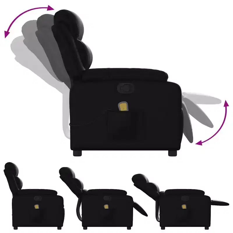 vidaXL Massage Recliner Chair Adjustable Reclining Armchair Black Faux Leather - Manual Push Back