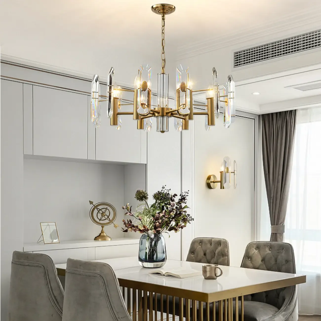Geometric Gold Metal Clear Crystal Sputnik Chandelier
