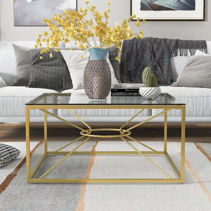 Taylan Glam Gold Coated 35-inch Steel and Glass Coffee Table by Furniture of America