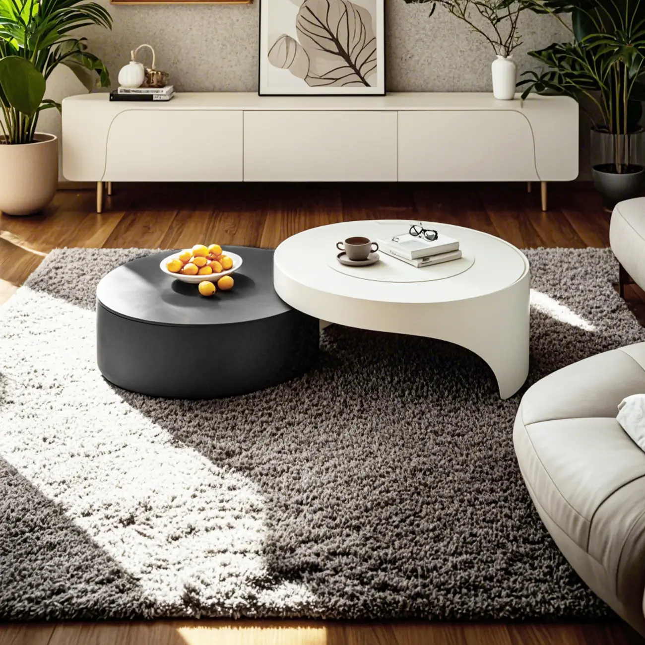 Grey Round Modern Wood Drawer Coffee Table