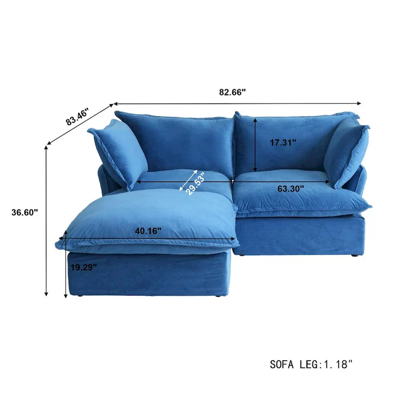 Modular Sectional Sofa Couches, 82.66 Velvet Loveseat Sofa with Ottoman