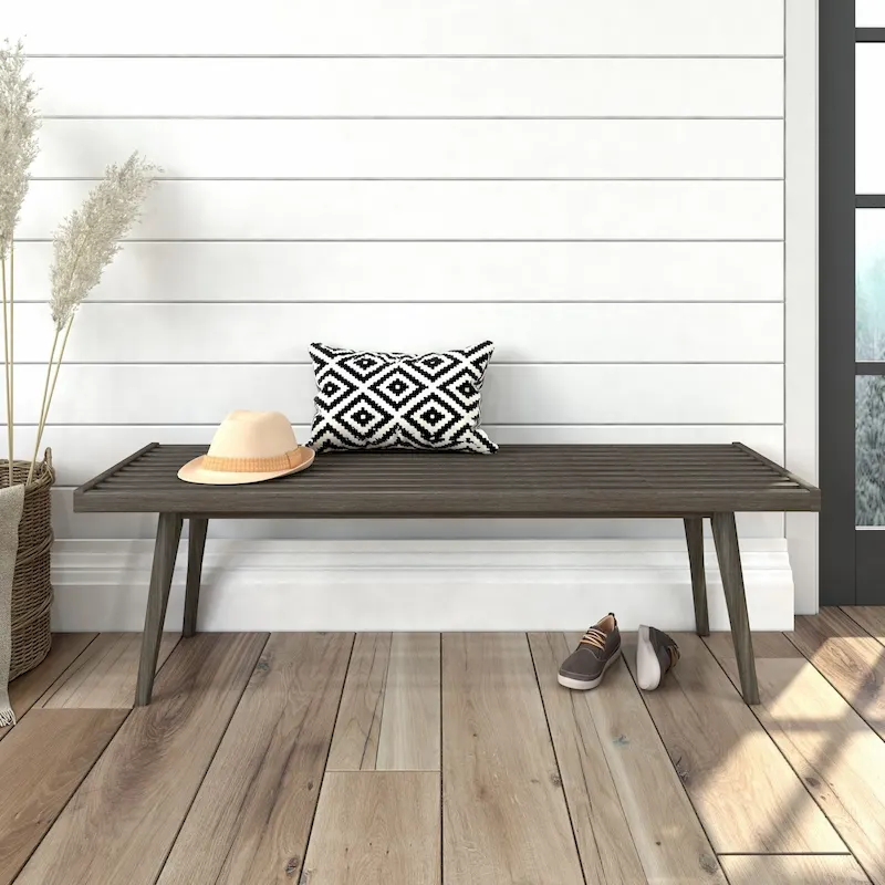 Plank and Beam Mid Century Double Wood Entryway Bench - 56.3 L x 16.5 W x 17.5 H