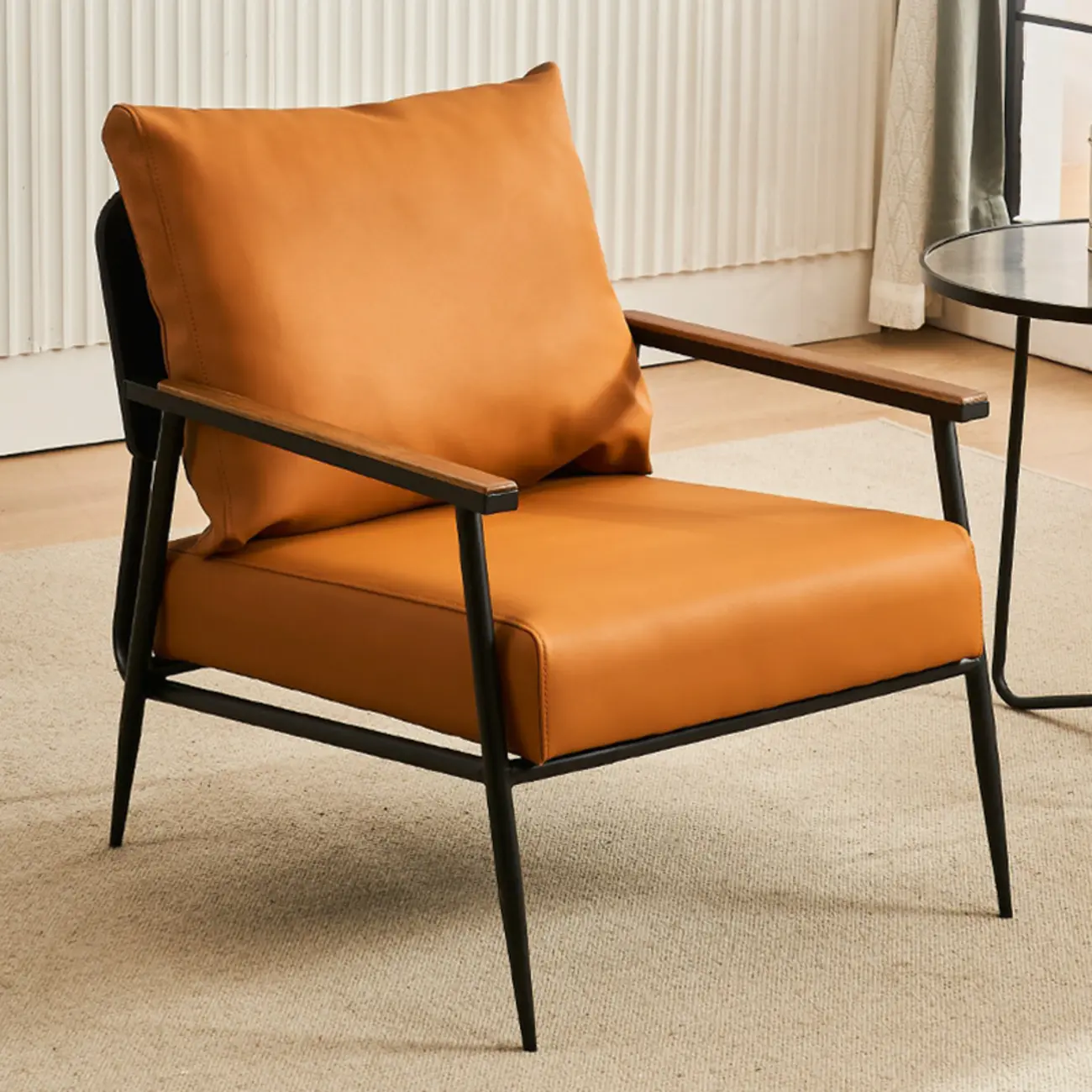 Durable Leather Accent Chair with Pillow