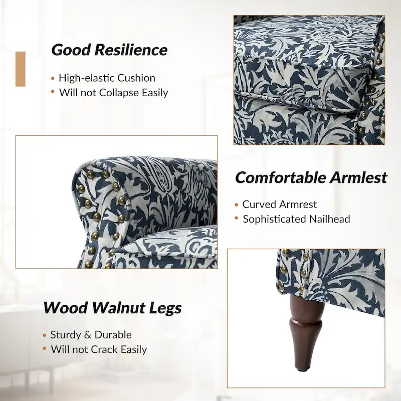 Nyctelius Traditional Polyester Accent Arm Chair with Pattern and Nailhead Trim Set of 2 by HULALA HOME