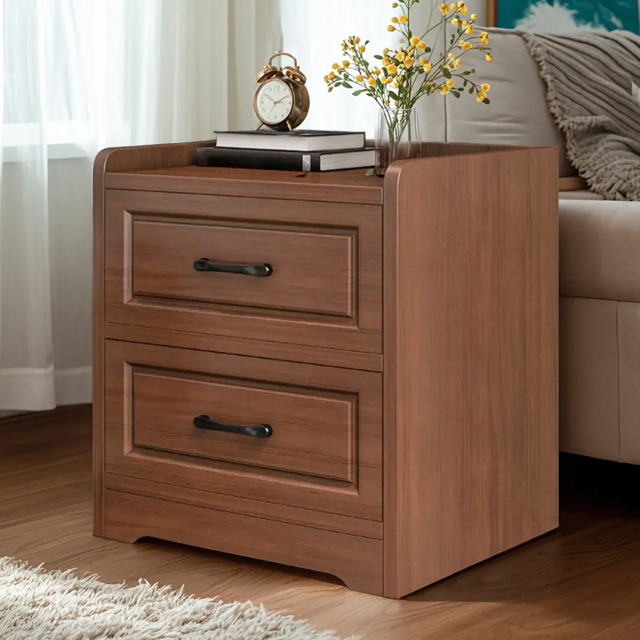 Classic Narrow Wooden White Nightstand with 3 Drawers
