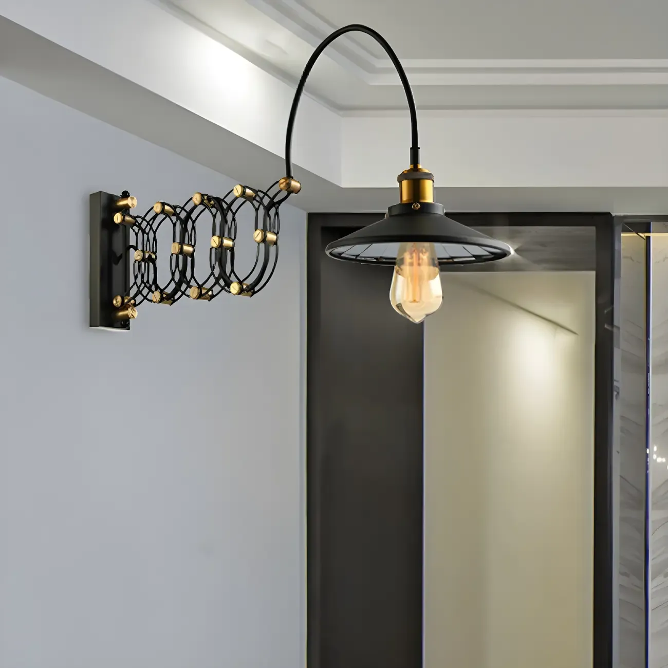 Industrial Black Brass Flexible Swing Arm Wall Light