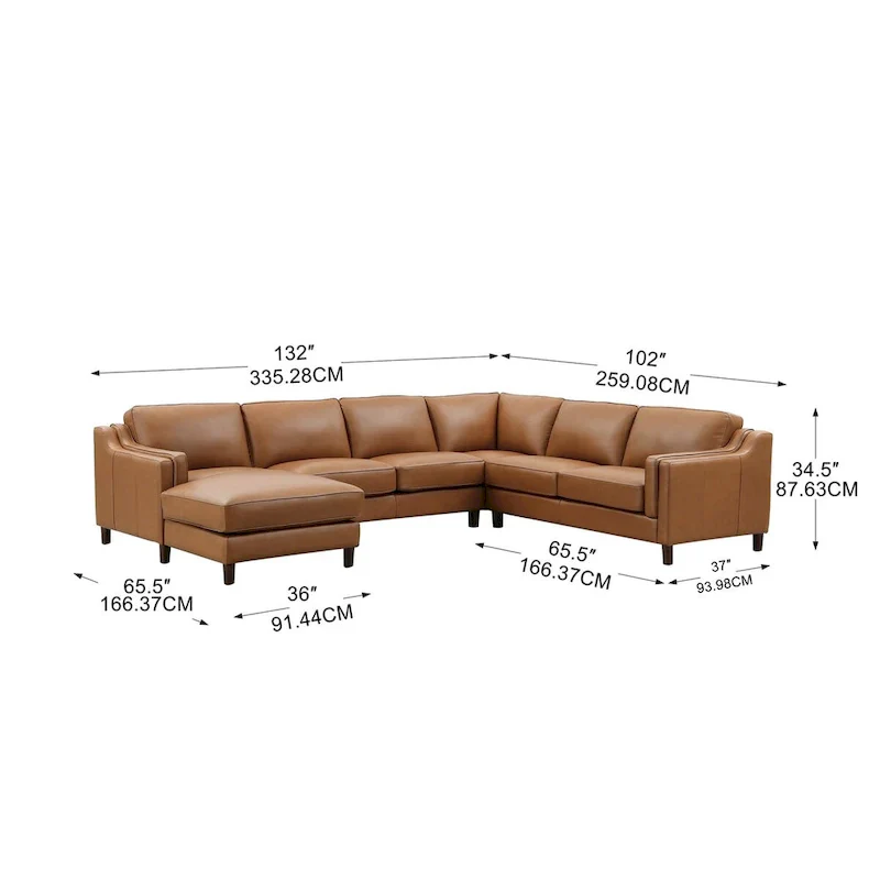 Hydeline Bella Top Grain Leather Left-Facing Sectional Sofa with Chaise