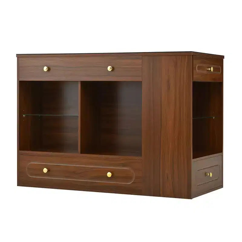 Whisen Closet Island with 6 Drawers, Glass Display Top and Open Shelves, Compartments