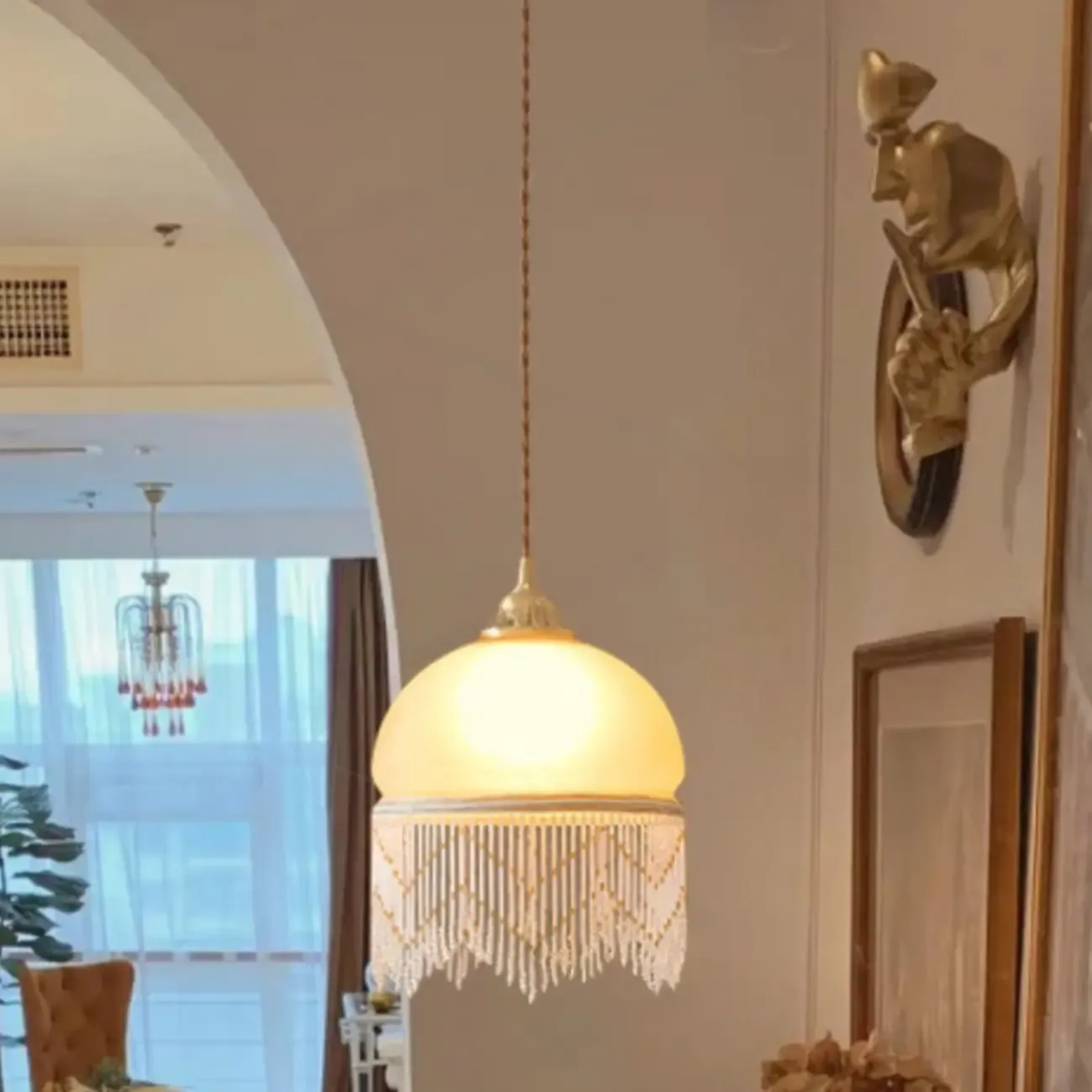 Modern Yellow Glass Dome Tassels Pendant Light