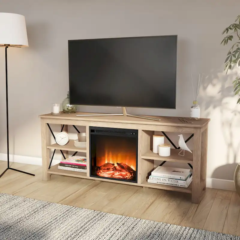 Sawyer TV Stand with Log Fireplace Insert