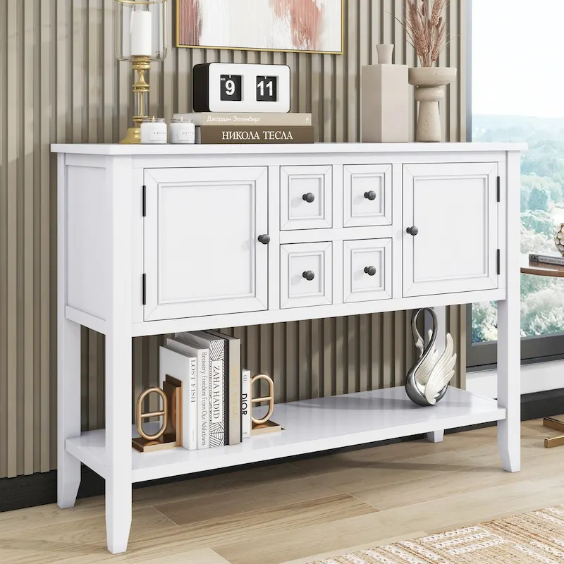Nestfair Retro Sideboard Console Table with Drawers and Bottom Shelf