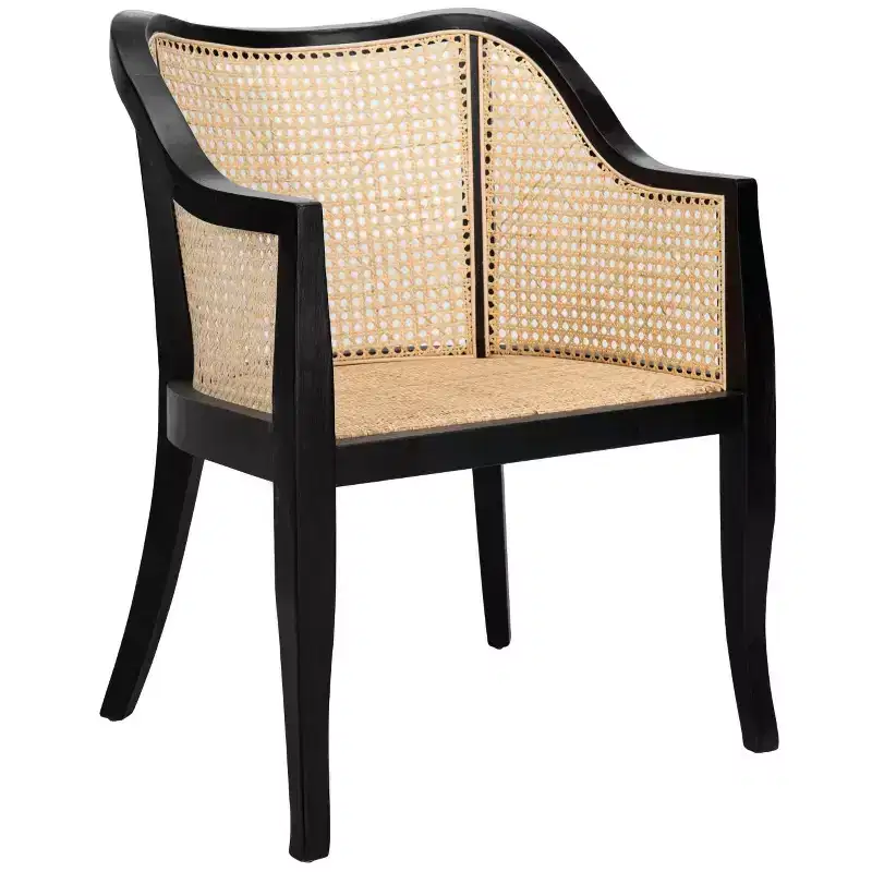 Cane Dining Arm Chair – Elm Wood Frame, Curved Back, White, 275 lb Capacity
