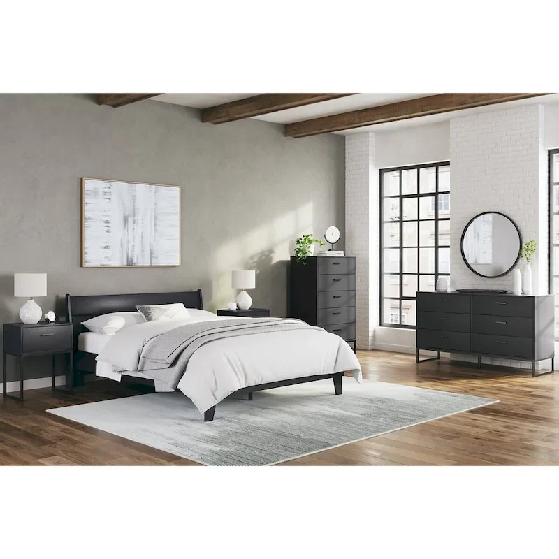 Signature Design by Ashley Socalle Black Panel Headboard with Dresser and Nightstand