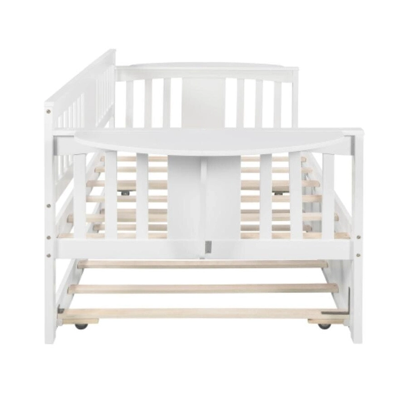 Twin Wooden Daybed with Trundle Bed in White