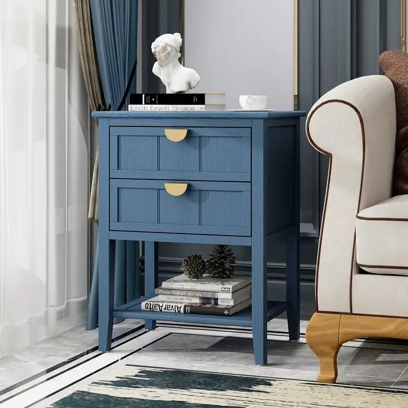 American Style Side Table End Table with 2 Drawer