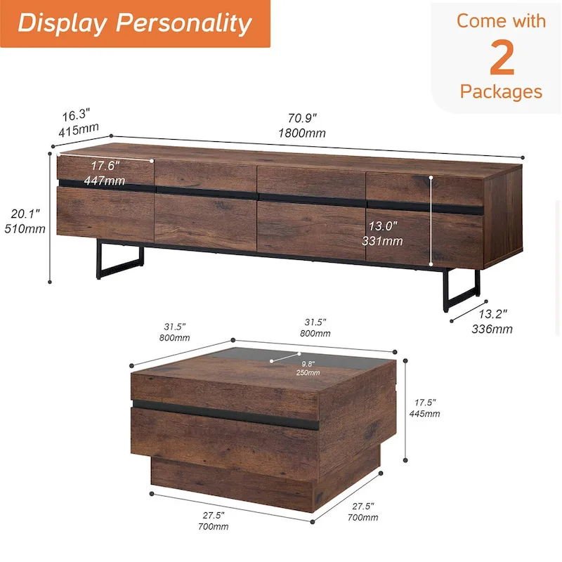 WAMPAT Modern TV Stand and Coffee Table Set of 2