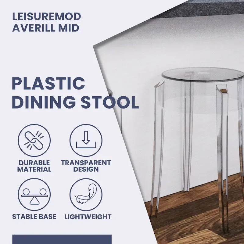 LeisureMod 18 in. High Backless Acrylic Counter Stool with Round Seat and Foot Rest - 18.1