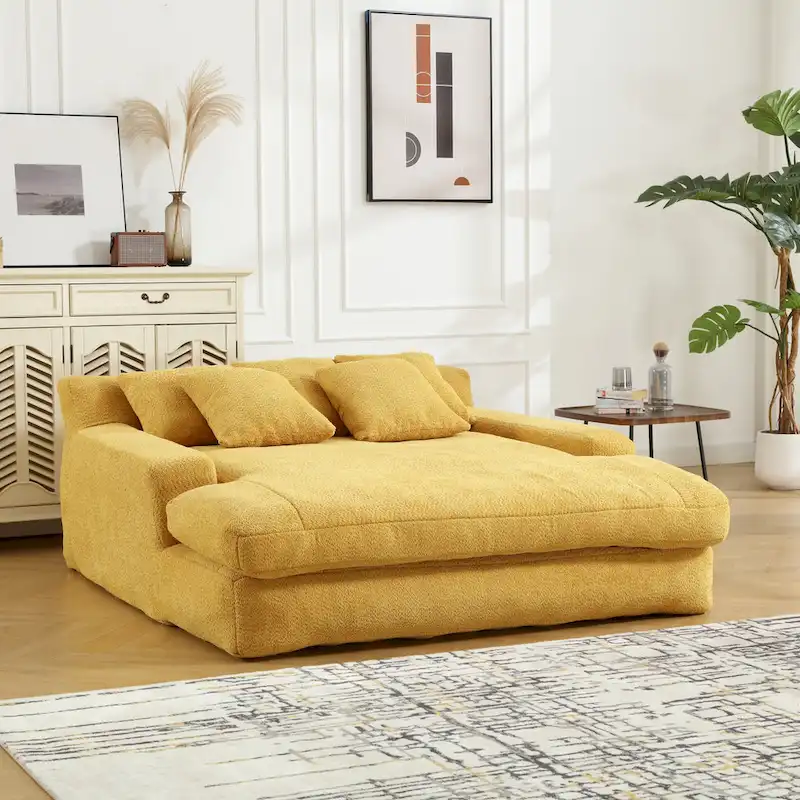 Chenille Upholstered 2-seater Deep Seat lazy sofa bed With 5 back pillows