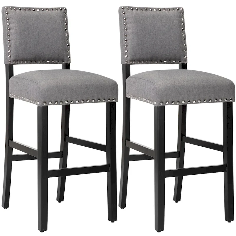 28 Inches Fabric Barstools Upholstered Bar stools Pub Chairs with Back and Silver Nailhead Trim Set of 2