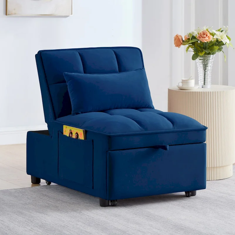 Convertible Recliners with Adjustable Backrest, Pillows and Pockets
