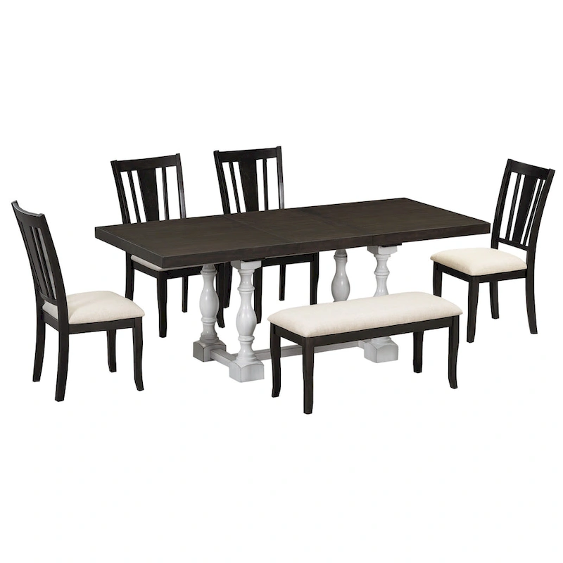 6-Piece Traditional Dining Set with Extendable Table & Chairs
