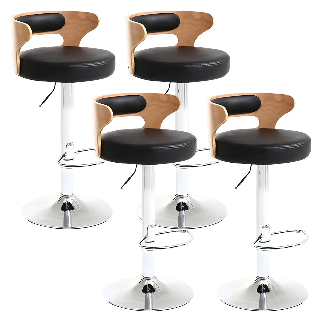 Adjustable Round Leather Swivel Bar Stools with Back