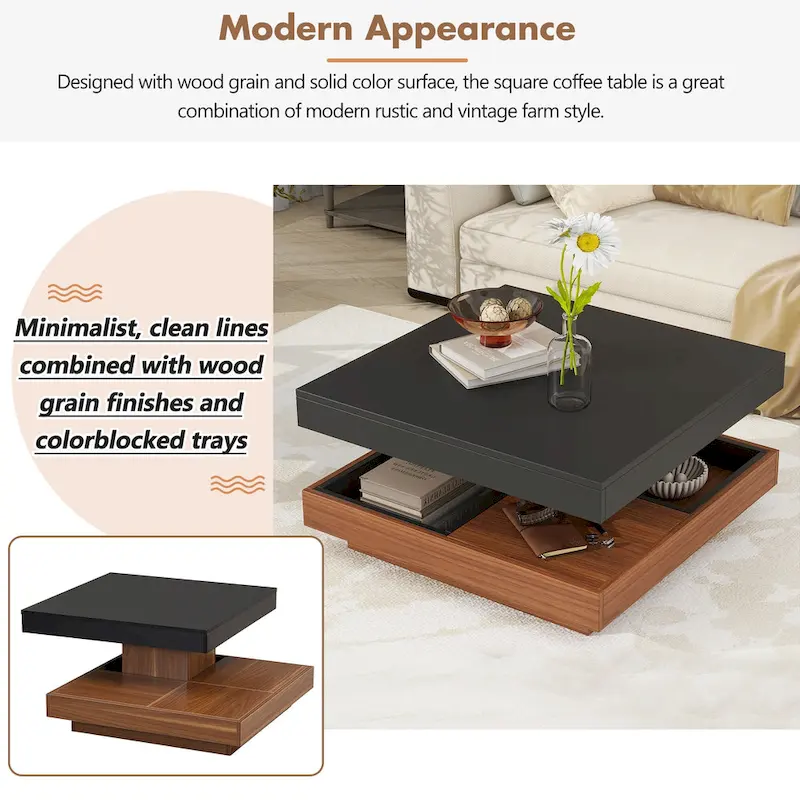 Modern Square Rotating Coffee Table