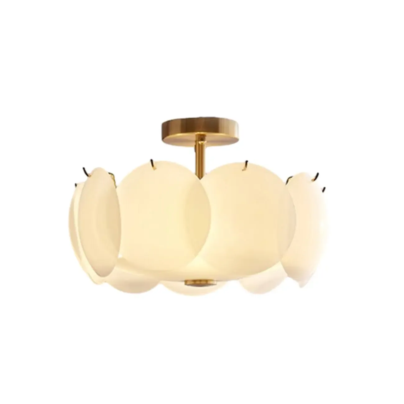 White Circle Glass Gold Semi Flush Mount Ceiling Light